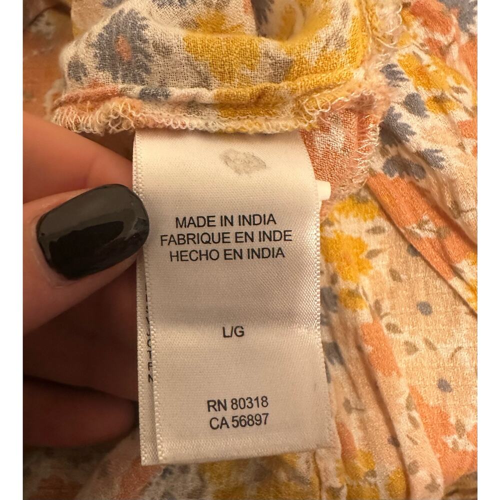 Lucky Brand Yellow/Orange Floral Daisy Print LS V Neck Ruffle Peasant Top Large - Picture 6 of 9